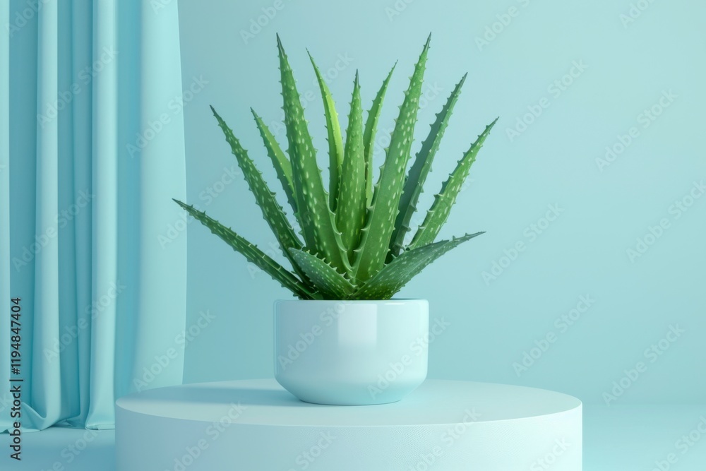 Aloe Vera Plant in Minimalist Pot with Soft Blue Background Aloe Vera Plant in Minimalist Pot with Soft Blue Background