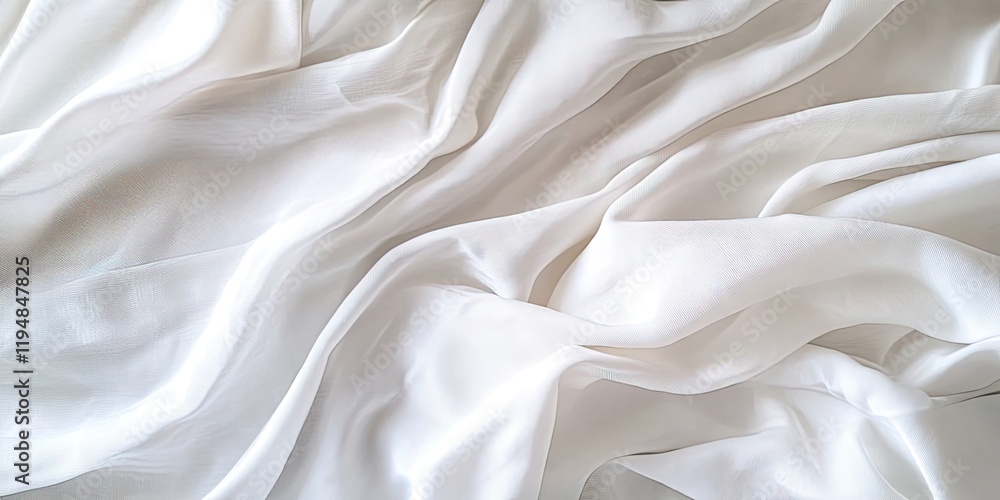 Obraz premium Textured white bedding sheets with soft folds and creases against a blurred background providing ample copy space for elegant design purposes