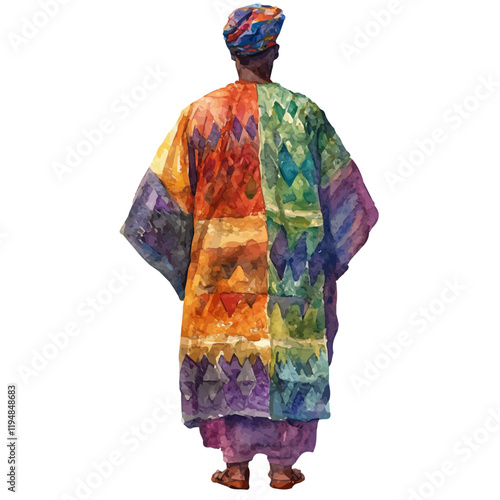 A watercolor vector of a Nigerian Agbada, isolated on a white background. Nigerian Agbada vector.
