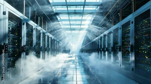 Data center cooling systems with high efficiency and advanced technology solutions in modern server room new beautiful stock video footage animation AI
