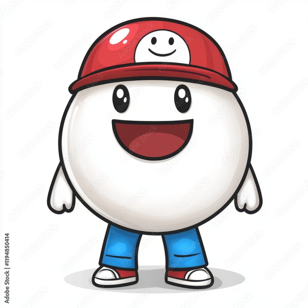 Happy White Circle Cartoon Character Wearing A Red Hat Happy White Circle Cartoon Character Wearing A Red Hat