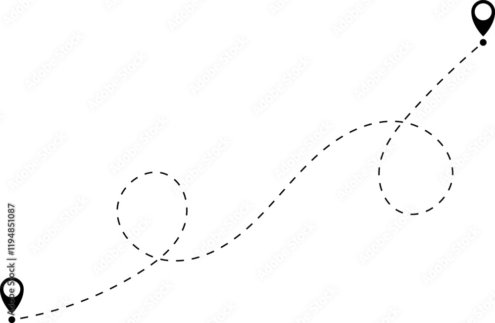 Route icon. Two points with dotted path and location pin. Route location icon two pin sign and dotted line. Route icon. Two points with dotted path and location pin. Route location icon two pin sign and dotted line.