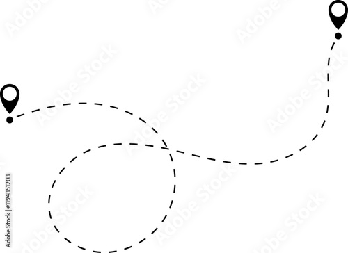 Route icon. Two points with dotted path and location pin. Route location icon two pin sign and dotted line.