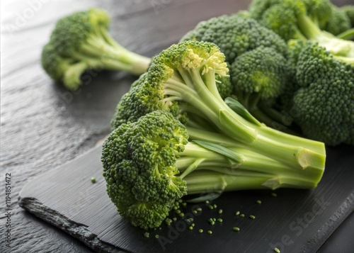 Wallpaper Mural Macro Photo of Fresh Green Broccoli on Black Stone Table - Healthy Organic Vegetable Torontodigital.ca