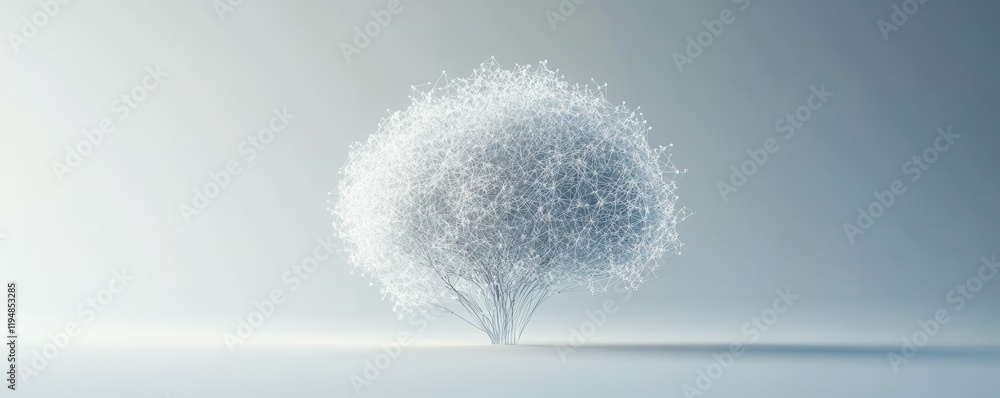 Fototapeta premium Brain concept, neural network representation, digital innovation, artificial intelligence, futuristic design on a light grey background
