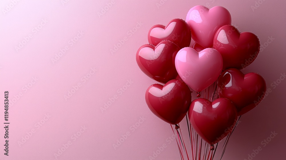 Pink and red heart balloons, romantic setting, Valentine's Day, love concept Pink and red heart balloons, romantic setting, Valentine's Day, love concept