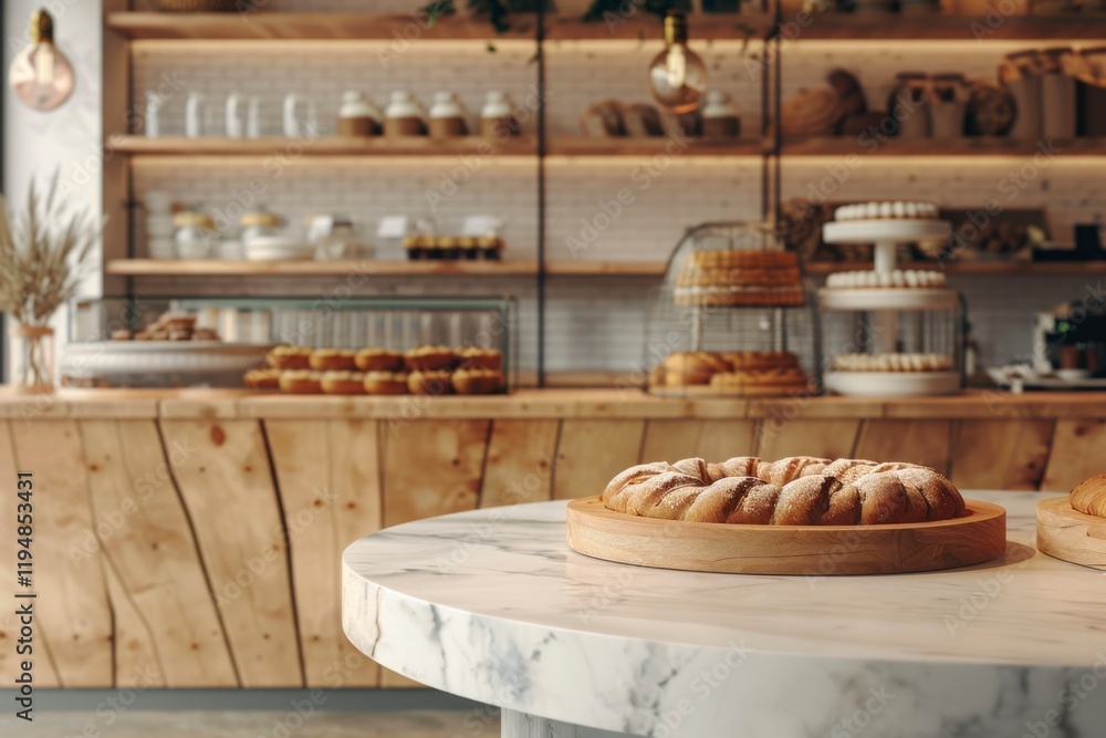 Cozy Bakery Interior with Freshly Baked Pastries on Display Cozy Bakery Interior with Freshly Baked Pastries on Display