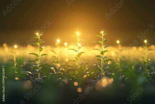 Morning sunlight shines on vibrant green sprouts, symbolizing growth and new beginnings.