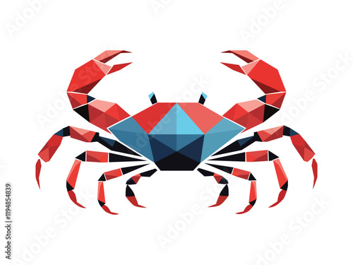 vector illustration of a crab created with simple geometric shapes—triangles and squares. Perfect for seafood concepts, modern designs, and creative art projects. photo