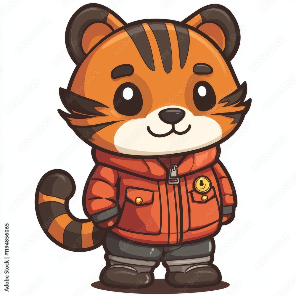 Adorable Cartoon Tiger Wearing a Warm Orange Jacket Adorable Cartoon Tiger Wearing a Warm Orange Jacket