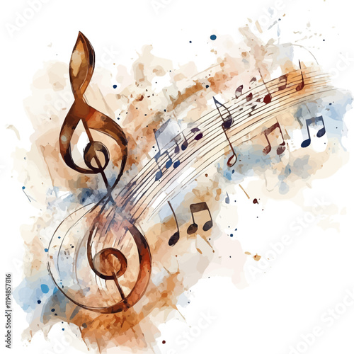 A watercolor of a musical melody, isolated on a white background. Music vector.
