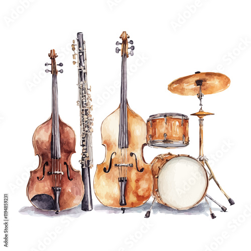 A watercolor drawing of a violin, isolated on a white background. Musical Instrument vector.
