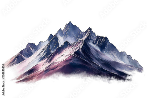 Illustration of an mountain range with sharp peaks and rugged texture isolate on transparent background photo