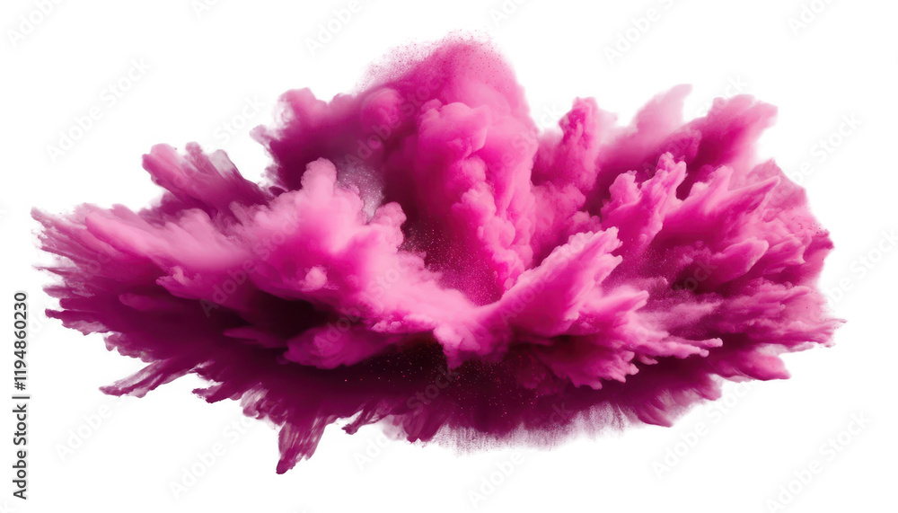 Single vibrant magenta Holi splash forming a soft, circular cloud of powder particles that gently dissipate, on a transparent background PNG Single vibrant magenta Holi splash forming a soft, circular cloud of powder particles that gently dissipate, on a transparent background PNG