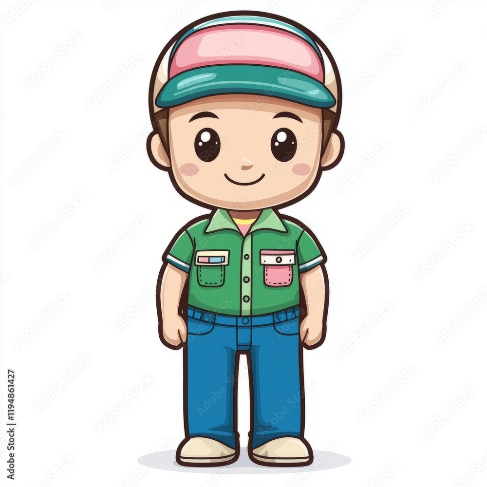 Cartoon Boy Wearing Green Shirt and Blue Jeans Cartoon Boy Wearing Green Shirt and Blue Jeans