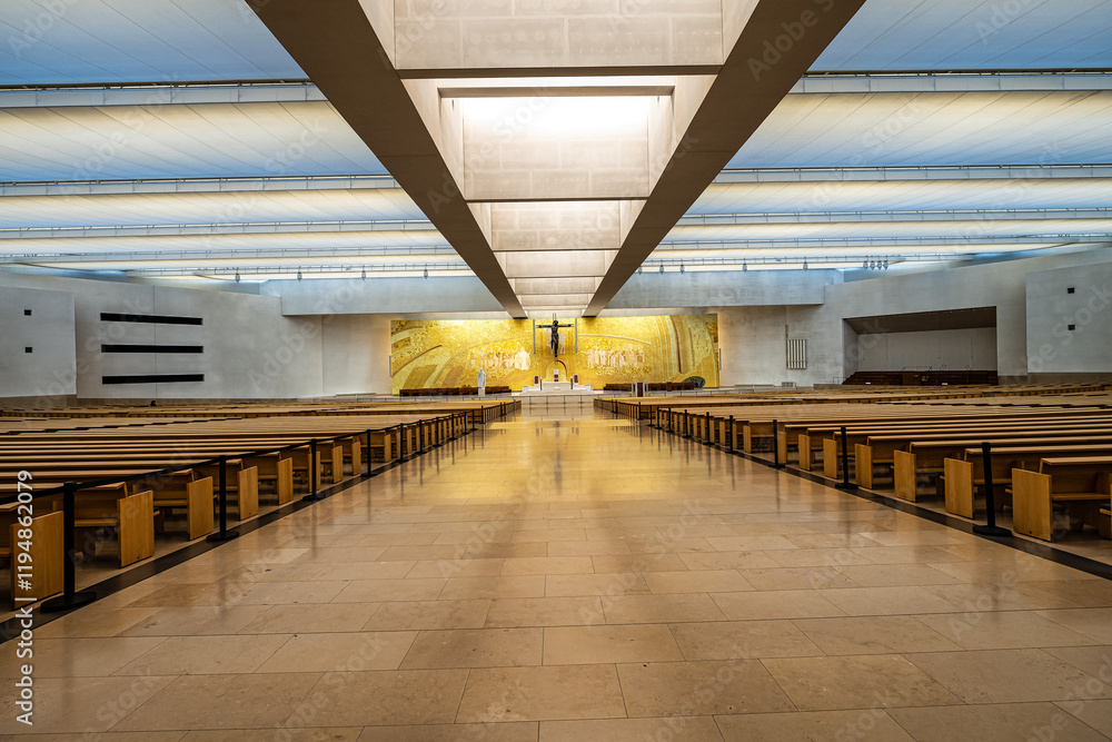 Interior of the modern Minor Basilica of Most Holy Trinity at Fatima, Portugal.