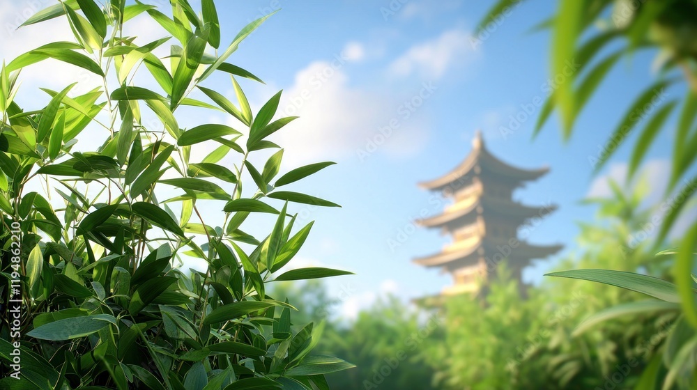 Naklejka premium Serene Pagoda in Bamboo Forest
