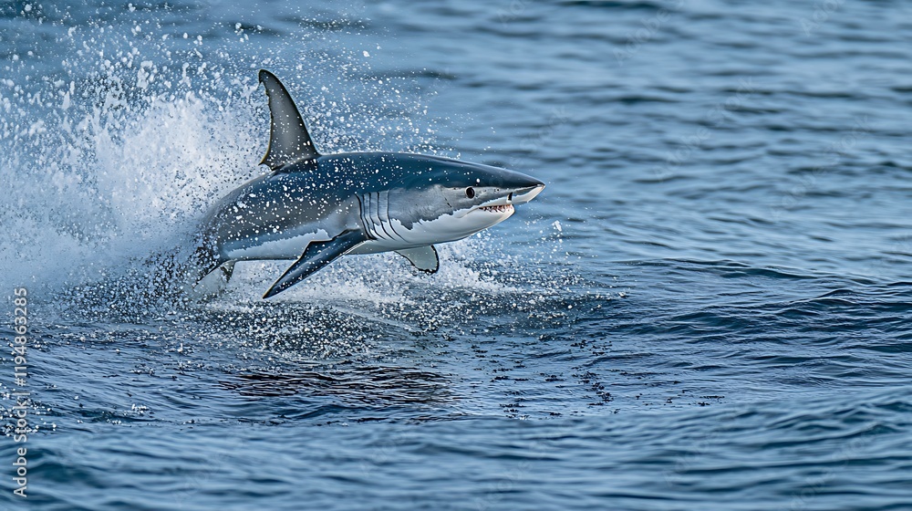 Fototapeta premium Great White Shark jumping out of the water