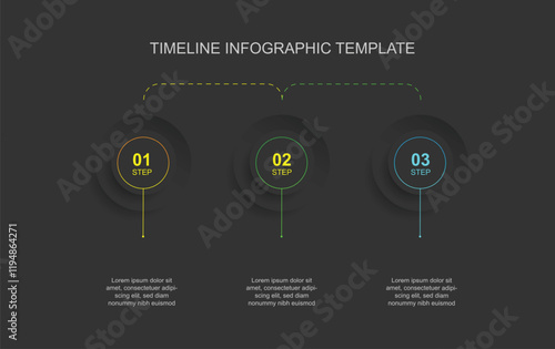Vector banner infographic template with 5 step process on black colour. Timeline process with icons suitable for business information and web presentation 