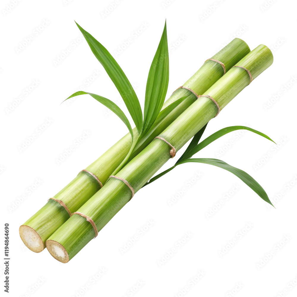 Obraz premium Fresh Green Bamboo Shoots with Leaves, Isolated on White Background, Nature, Plant, Botany, Bamboo, Plant Stem, Green