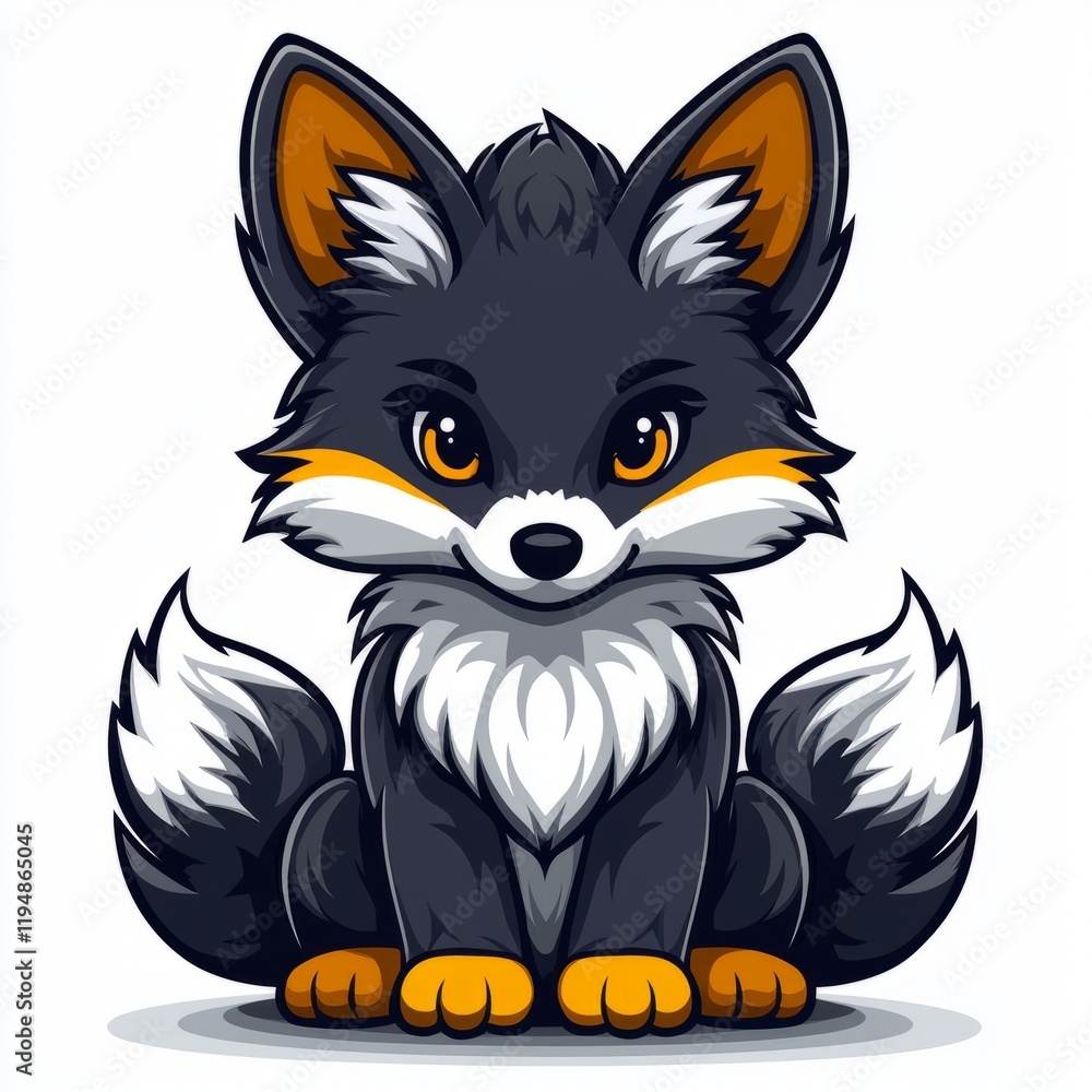 Adorable Cartoon Fox Sitting Calmly and Serene Adorable Cartoon Fox Sitting Calmly and Serene