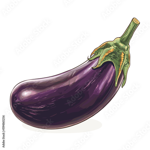 Eggplant Intricate Icon Vector Cartoon Vegetable Clip Art Illustration on a white background