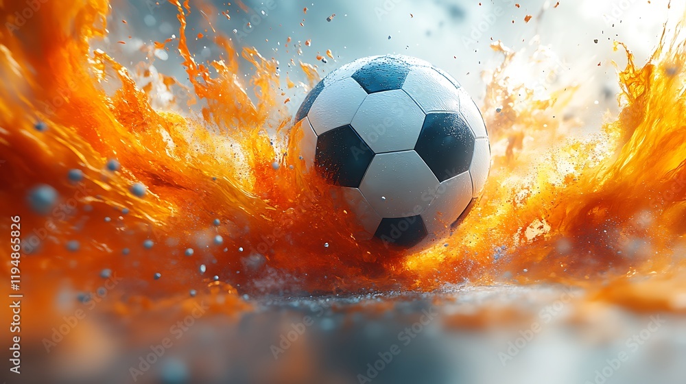 Fototapeta premium Energetic sports-themed pattern featuring dynamic soccer balls and basketballs in a vibrant array, radiating energy and motion ::2 colorful swirls, intense action, interlocking sports gear, 