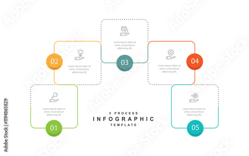 5 step line process infographic template with icons suitable for business information and web presentation 