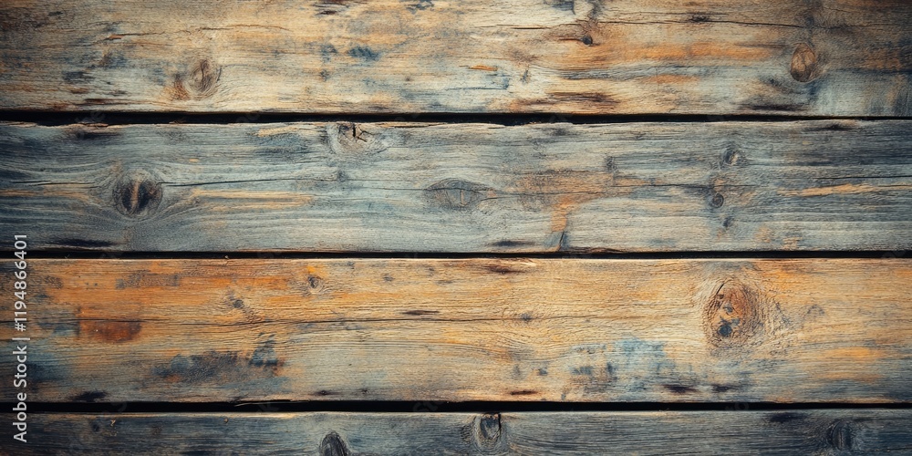 Rustic wooden plank background showcasing a blend of deep brown and faded blue hues arranged horizontally with natural texture and grain details. Rustic wooden plank background showcasing a blend of deep brown and faded blue hues arranged horizontally with natural texture and grain details.