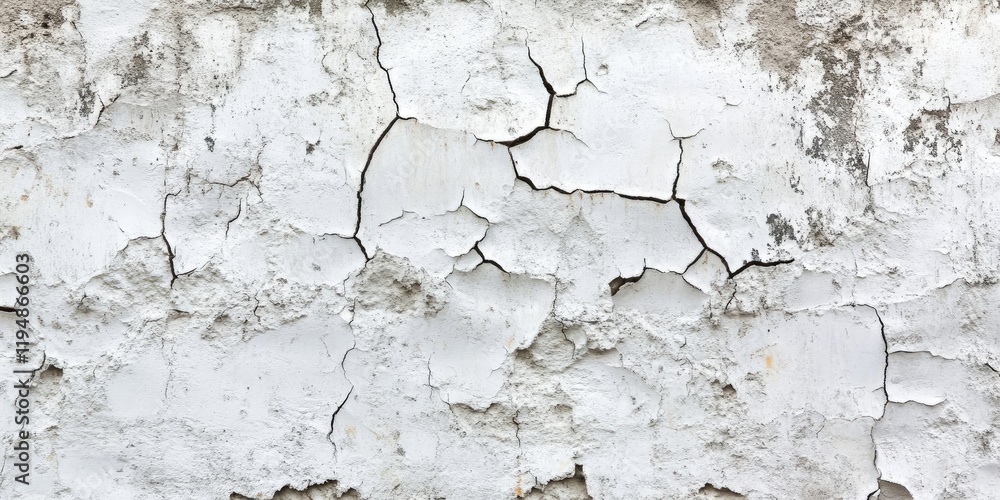 Cracked aged white wall with rustic texture displaying various shades of light grey and white, emphasizing deep fissures and uneven surfaces. Cracked aged white wall with rustic texture displaying various shades of light grey and white, emphasizing deep fissures and uneven surfaces.