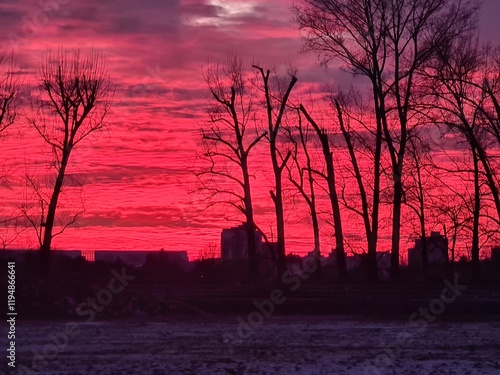 incredible, surreal and magical Sunset Sky (non edited) in Berlin Johannisthal - a day to remember, with shadow play of the landscape photo