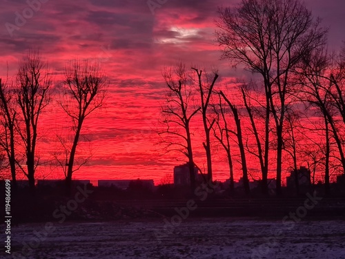 incredible, surreal and magical Sunset Sky (non edited) in Berlin Johannisthal - a day to remember, with shadow play of the landscape photo