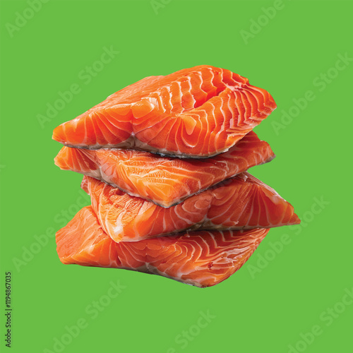 raw salmon steak green screen background  Art & Illustration