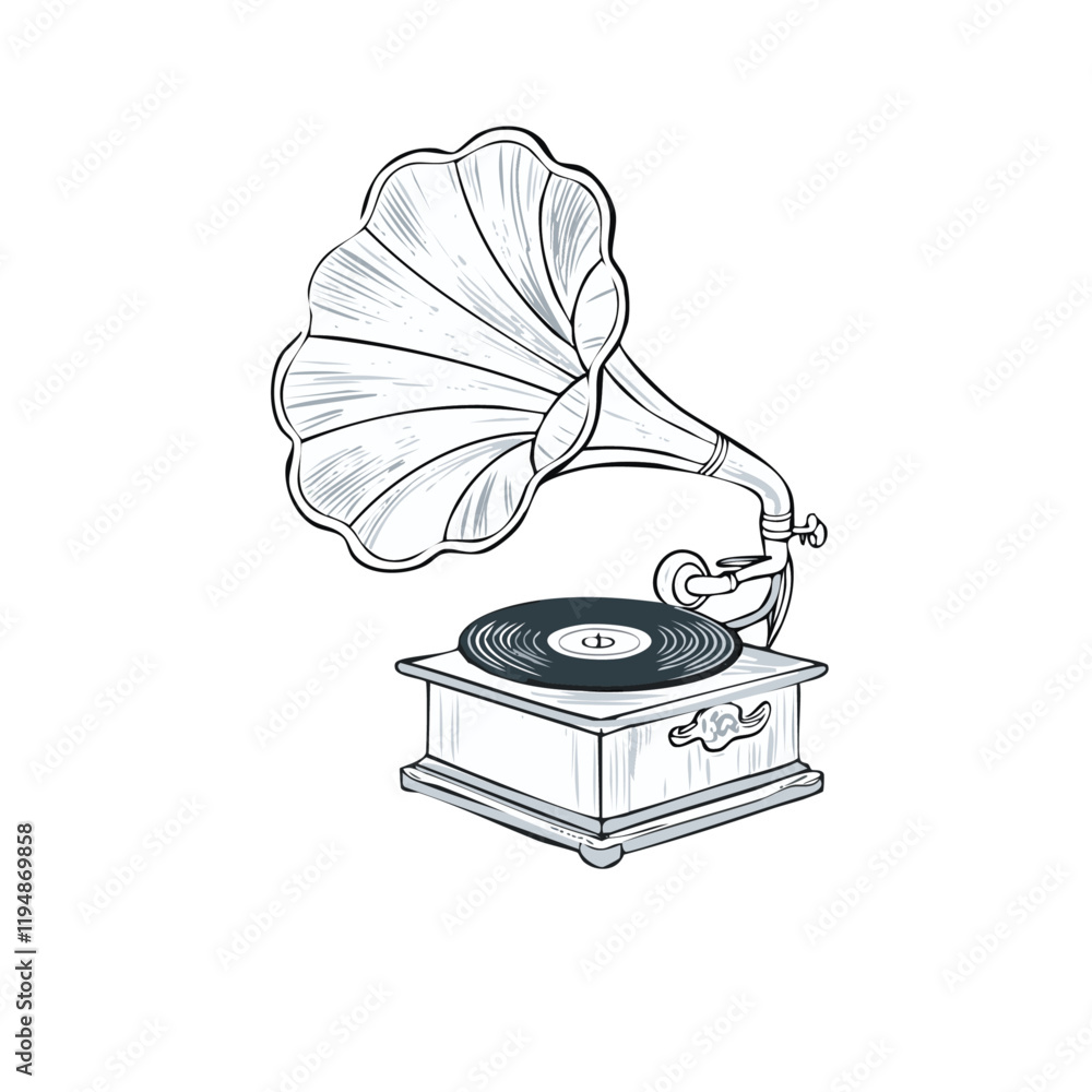 old gramophone with record isolated on transparent background vector clip art design