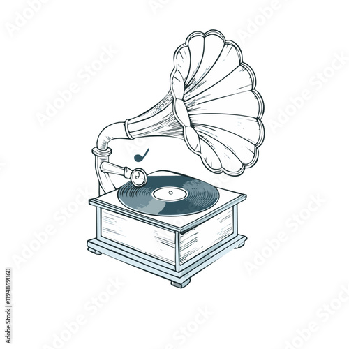 old gramophone with record isolated on transparent background vector clip art design