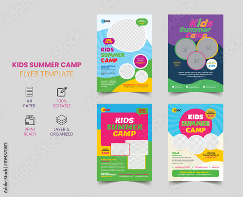 Kids summer flyer design and professional camp leaflet template