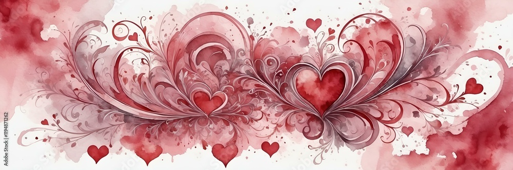 Romantic heart pattern background with swirls and floral elements in red and pink colors, love concept Romantic heart pattern background with swirls and floral elements in red and pink colors, love concept