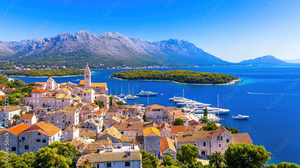 Fototapeta premium Island Coastal Town and Sea