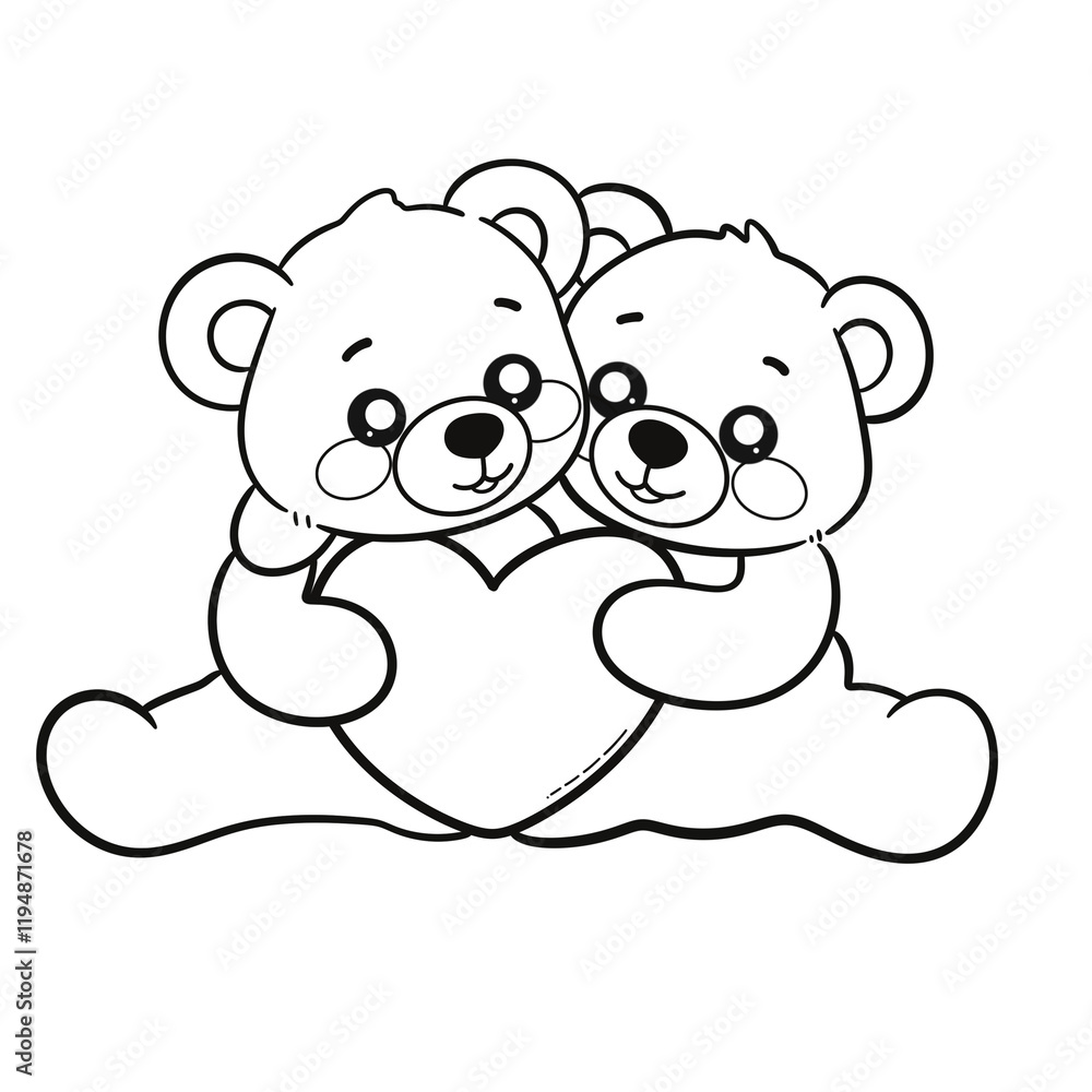 Obraz premium Valentine's Day Bear Clipart Transparent Line Art 