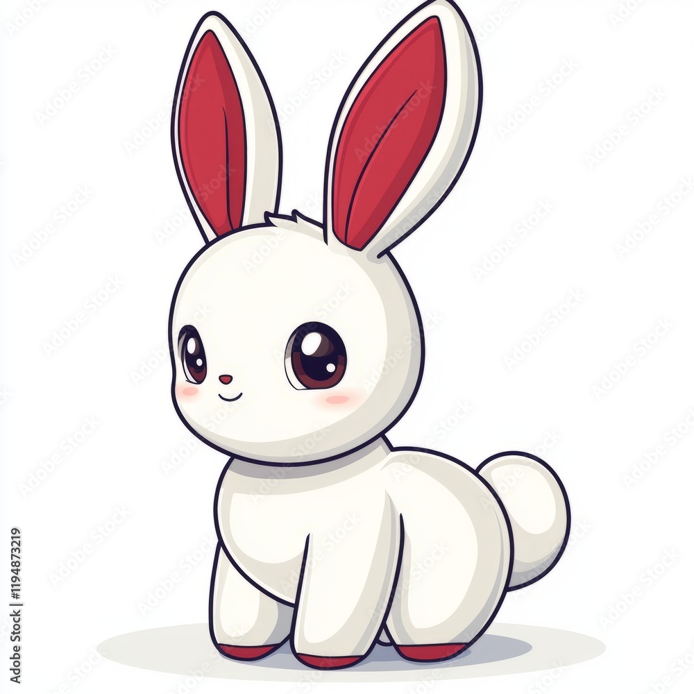 Obraz premium Adorable White Rabbit With Red Inner Ears