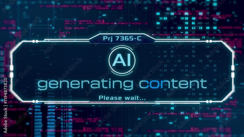 AI generative user interface with programming code and random data on background, software for content generation, futuristic technology (3d render)