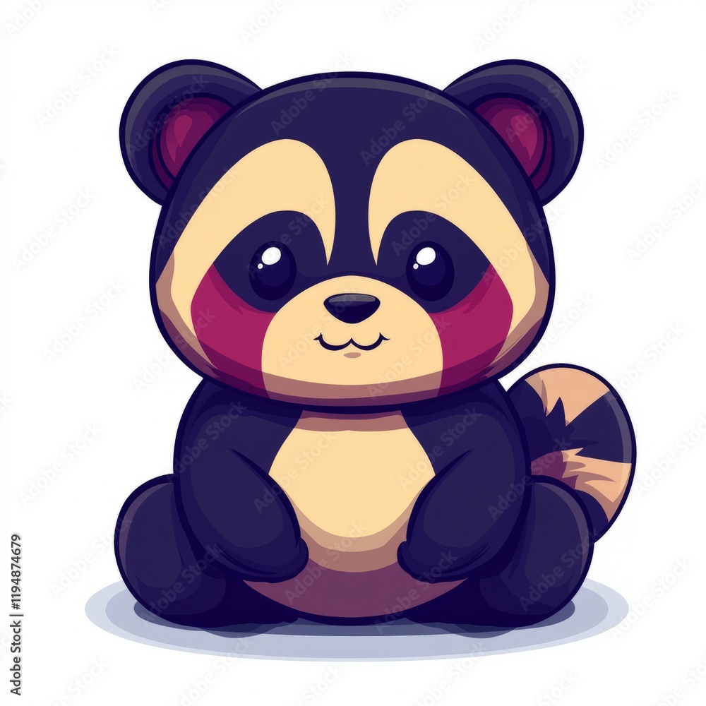 Obraz premium Adorable Cartoon Raccoon Sitting Calmly