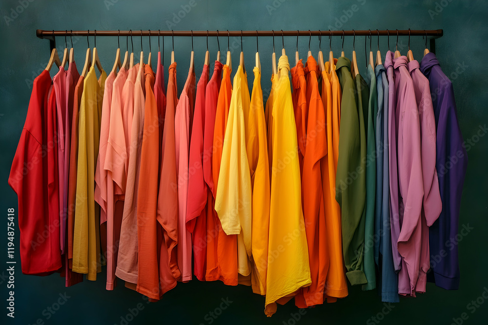 Clothing rack with colorful garments neatly displayed, symbolizing organized fashion Clothing rack with colorful garments neatly displayed, symbolizing organized fashion