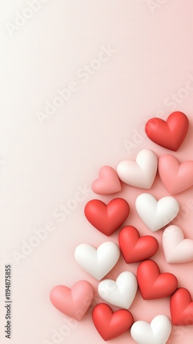 Minimalist heart shape on gradient background concept. Colorful heart-shaped candies on a soft pink background