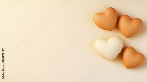 Minimalist heart shape on gradient background concept. Four colorful hearts on a soft background