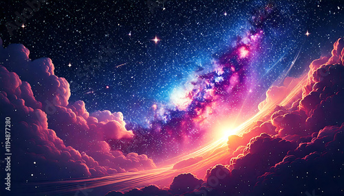宇宙の黎明 ― 輝く銀河の夜明け　AI生成