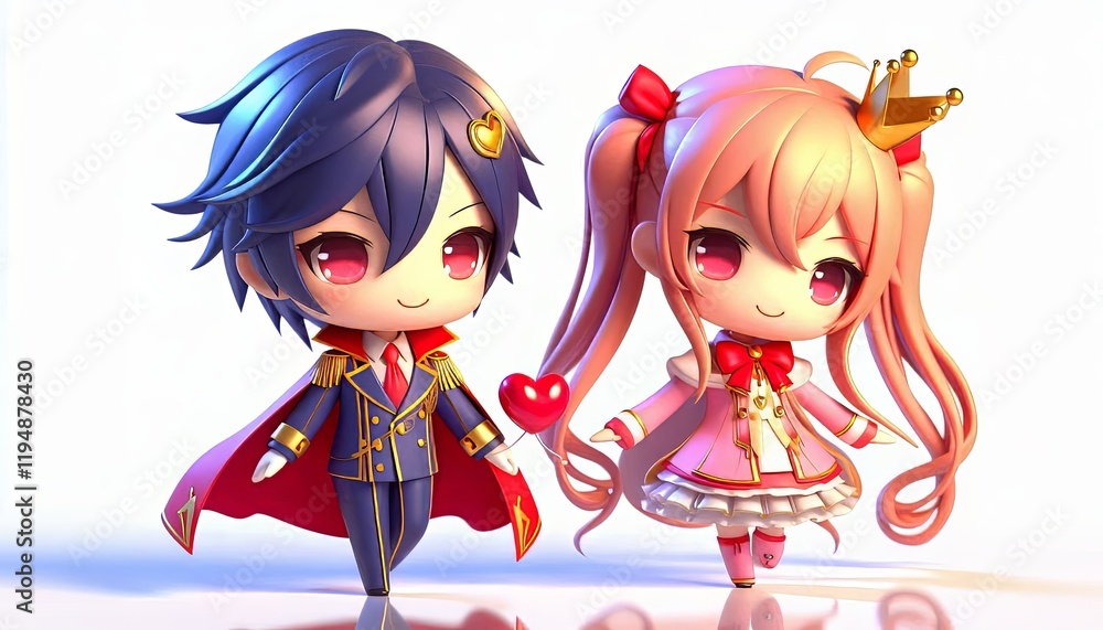smooth d render with rounded edges raytracing of kawaii chibi anime couple Wearing heart shaped rings, smooth d render with rounded edges raytracing of kawaii chibi anime couple Wearing heart shaped rings,