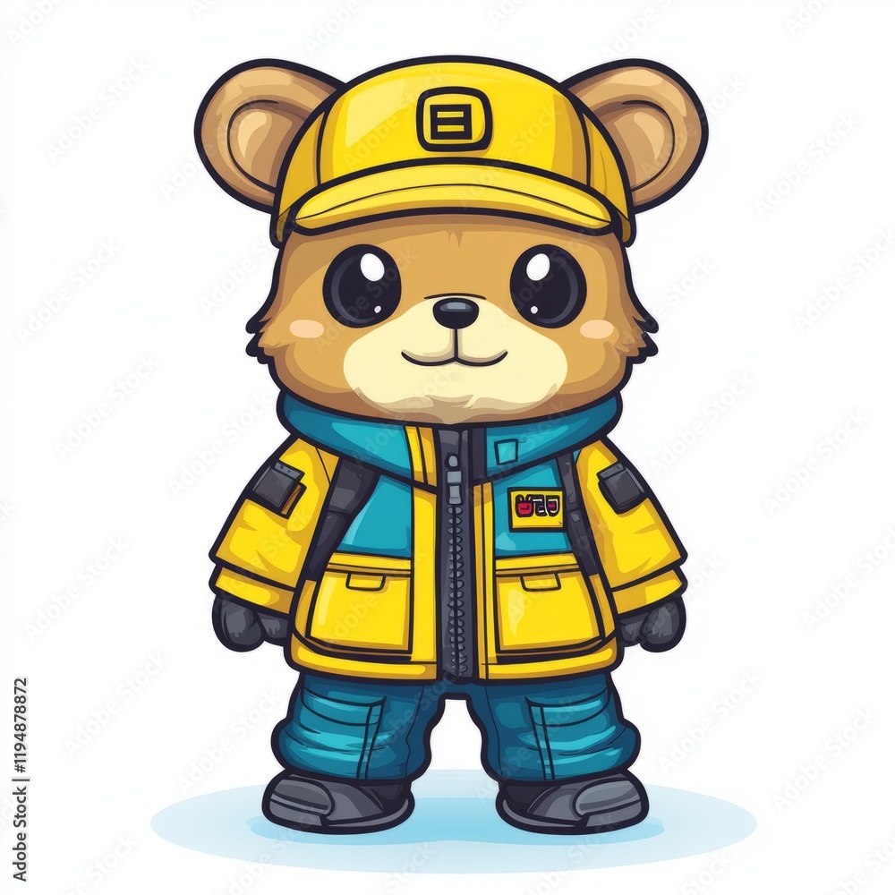 Adorable Bear Cub Wearing Yellow Winter Outfit Adorable Bear Cub Wearing Yellow Winter Outfit