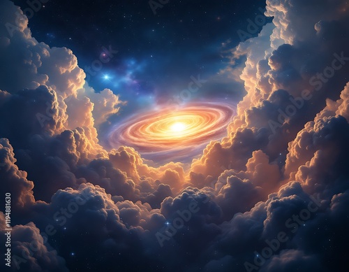 Celestial Cloudscape: A Galaxy Unveiled Through Cumulus photo