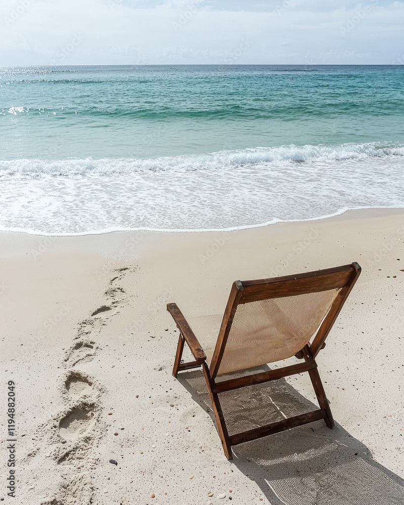 Relaxing beach scene with empty chair tropical shoreline landscape tranquil environment serene viewpoint Relaxing beach scene with empty chair tropical shoreline landscape tranquil environment serene viewpoint